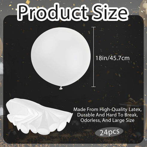 24pcs 18 Inch Big White Latex Balloons - Round Giant Jumbo Balloons for Photo Shoot & Party Decorations