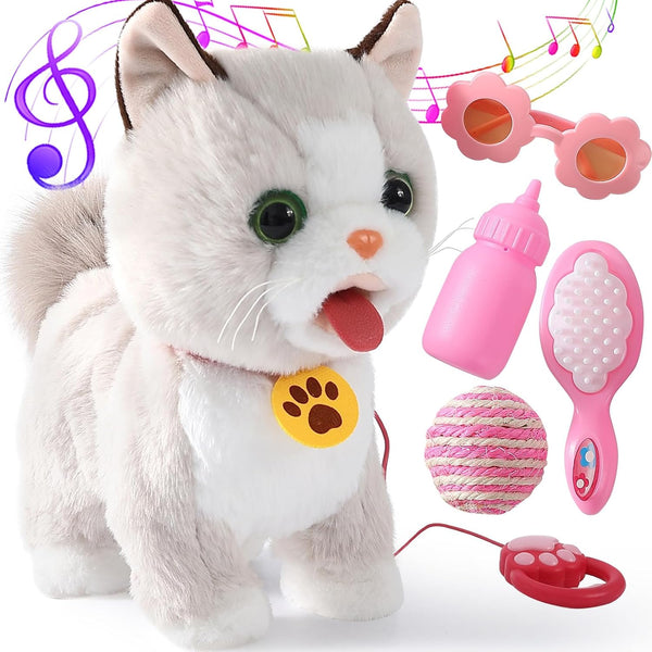 Ylpaprm Walking Cat Set Interactive Talking Toy Kitten Repeat What You Say Robot