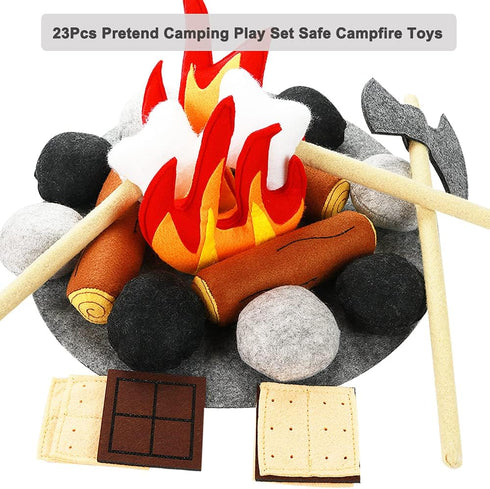 Yowlieu 23 Playset Set 3-5 PCS Pretend Campfire Toys, Kids Plush Felt Play Campfire Safe Fake Fire Wood Stones Toys