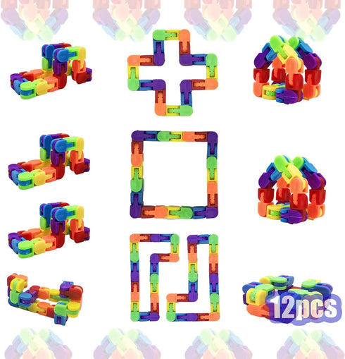 Iridescence 12PCS Wacky Tracks Fidget Toys Snap & Click Sensory Snake for