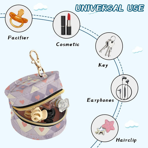 PYBUG Heart Round Pacifier Storage Case, Polyester & TPU Lined with Hook Buckle, Pacifier Container Box for Baby
