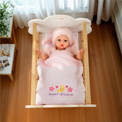 2 Set 12-15 Inch Set BABESIDE Pcs Baby Doll Bedding for Dolls, Pink Polka Dot Baby Doll Blanket and Pillow with Cute