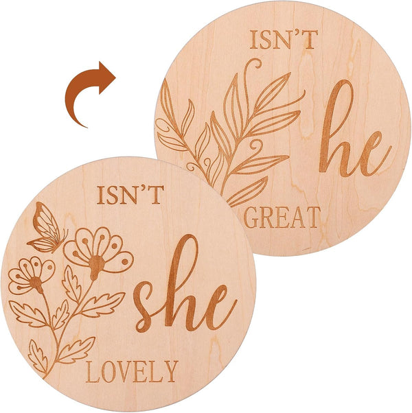 PEUTIER Double-Sided Gender Reveal Signs, 6 Inch Wooden Baby Announcement Sign Isn't She