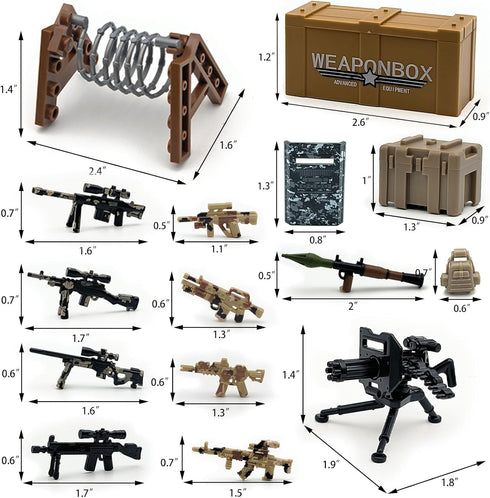 Military Weapon Pack Army Accessories Kits - 200+ pcs Toys Include Camouflage Guns, Shields, E.O.D Suits for Building