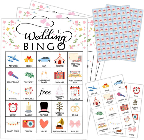 Wedding Party Bingo Game Cards for 24 Players, Bridal Shower Bingo for Family and Friends - 001