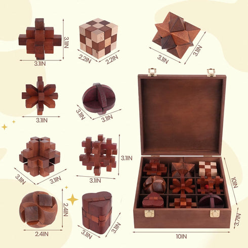 Mytothfy 3D Wooden Brain Teaser Puzzles for Adults - Brain Teaser Puzzles with Wooden Box Puzzle Game Toys for Adults