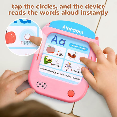 156 20 2-6 JoyCat Kids Learning Tablet, Pages Tap-to-Read Flash Cards with Interactive Games, Montessori Toy