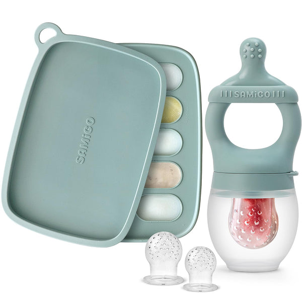 SAMiGO Baby Food Fruit Feeder and Breastmilk Popsicle Mold Set, Silicone Fruit
