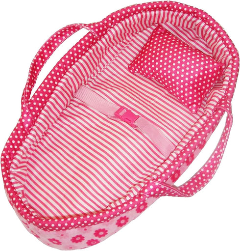 Baby Whitney 18" Pink Daisy Doll Carrier Bassinet Bed Carrier & Pillow, | Baby Doll Bassinets, Play Baby Doll Carrier