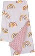 NOJO Little Love Super Soft Baby Blanket, White, Pink, and Gold Rainbow Design
