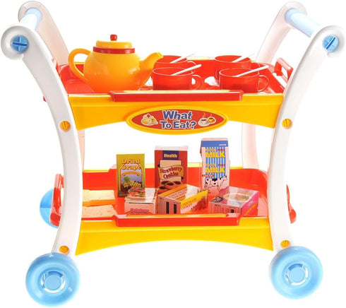 Set Set PowerTRC Tea Toy for Little Girls, Tea Trolley Cart w/ Tea Pots Cups Accessories, Tea Party Kitchen Pretend