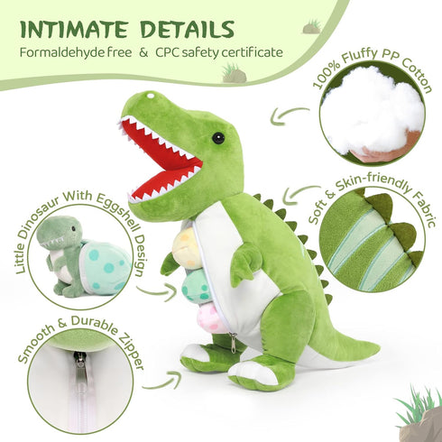 MorisMos Giant Dinosaur Stuffed Animal with Babies Inside, 23.6'' Big T-Rex Mommy with 3 Baby Dinos