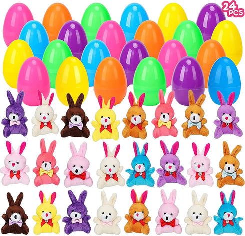 24 Pcs Filled Easter Eggs with Plush Bunny,Colorful Easter Eggs Prefilled with