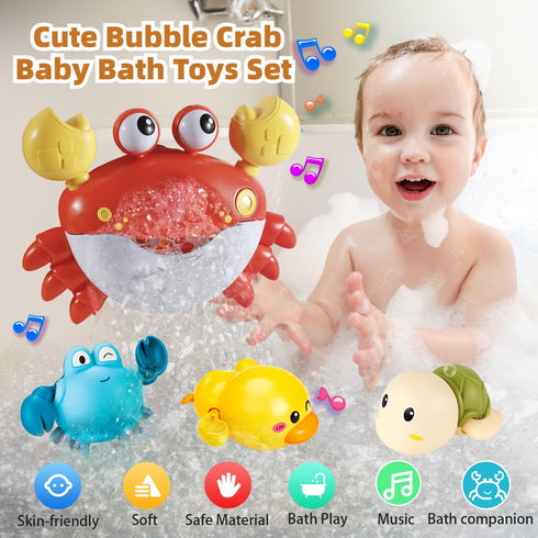 Baby Bath Toys for Toddlers - Crab Bath Bubble Maker with 12 Songs - 3 Pack Wind-up Pool Toys for Kids
