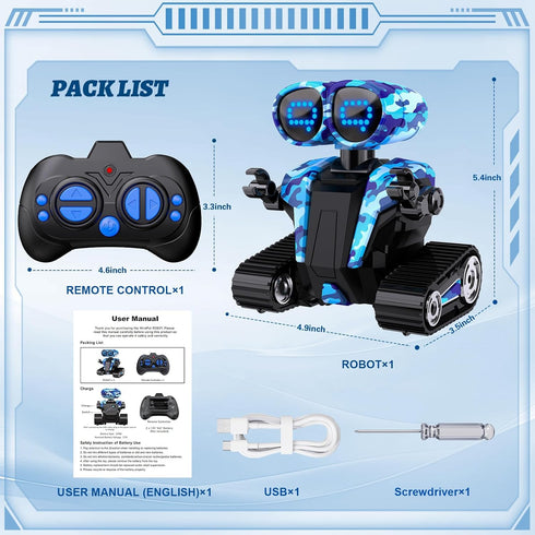 MindPal Robot Toys Rechargeable RC Robots for Kids with LED Eyes Auto-Demonstration Dance & Sing Remote Control Emo