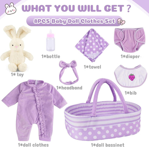 8 17-22 Inch BABESIDE Pcs Reborn Baby Doll Clothes with Bassinet for Babydolls, Reborn Baby Doll Accessories fit Dolls