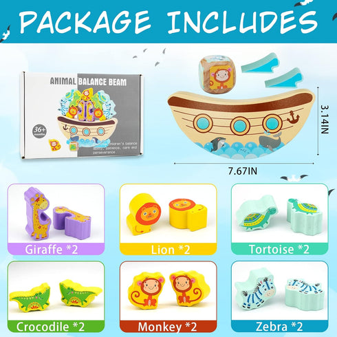 Board Games for Kids & Adults, Noah's Ark Wooden Balance Stacking Toys, Team Building Blocks STEM Toy, Fine Motor