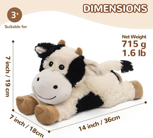 Cuckool Cow Stuffed Animals, Microwavable Stuffed Animals Adorable Fluffy Cow Plush for Warmth & Comfort, Heatable
