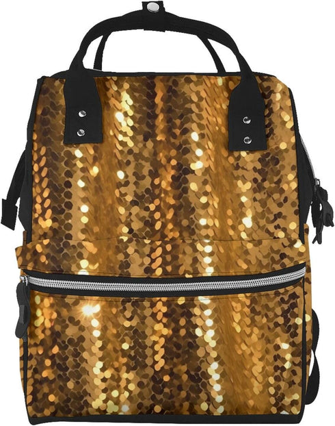 FHEDVBN Gold Sequin Sparkle Diaper Bag Backpack for Women Multifunction Waterproof Mummy Backpacks