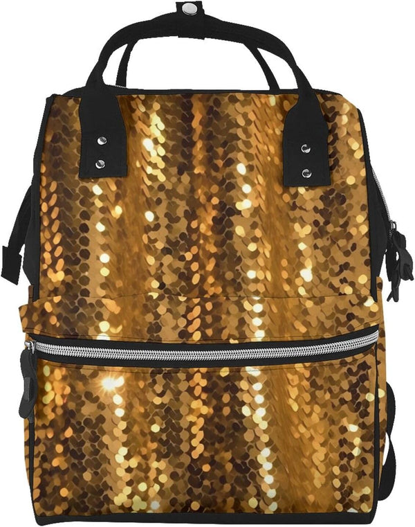 FHEDVBN Gold Sequin Sparkle Diaper Bag Backpack for Women Multifunction Waterproof Mummy Backpacks