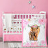 Hahafelt 3 Piece Highland Cow Baby Crib Bedding Set for Baby Girls Pink