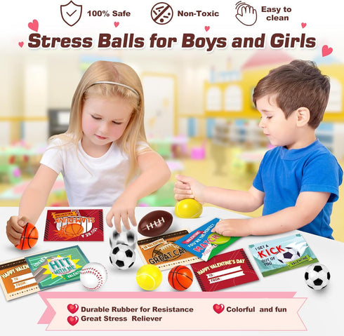 30Pcs OCHIDO Valentine's Greeting Cards With Sports Squeeze Balls Kits,Kids Valentine Cards Exchange,School Valentines