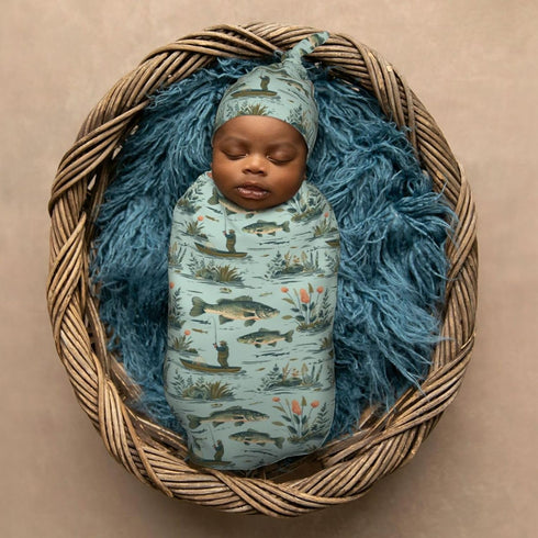 Sets Fisher and Bass Fishes Newborn Swaddle Blankets Hat Soft Baby Receiving Blanket Swaddle Sack for Baby Shower
