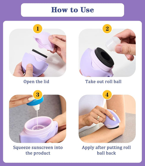 Sunscreen Applicator for Kids, BPA Free Refillable Roll on Sponge Sunscreen, Perfect Size for Travel, 1.9fl oz, Purple