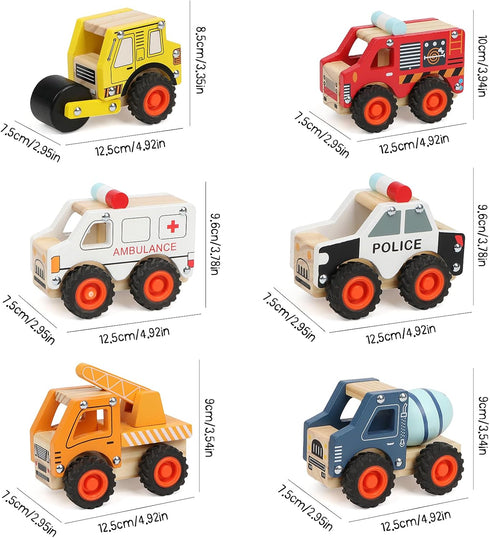 6Pcs Wooden Cars for Toddlers 1-3, Push and Go Vehicle Toys, Hand Push Car Toys for 1+ Year Old, Montessori Toys