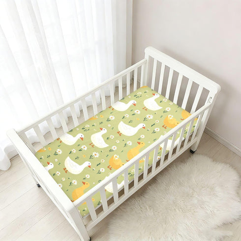 miaozhen 1 Pack 52x28 Cotton Baby Crib Sheets Soft Comfy Cute Cartoon Garden Gooses Green Crib Mattress Sheet
