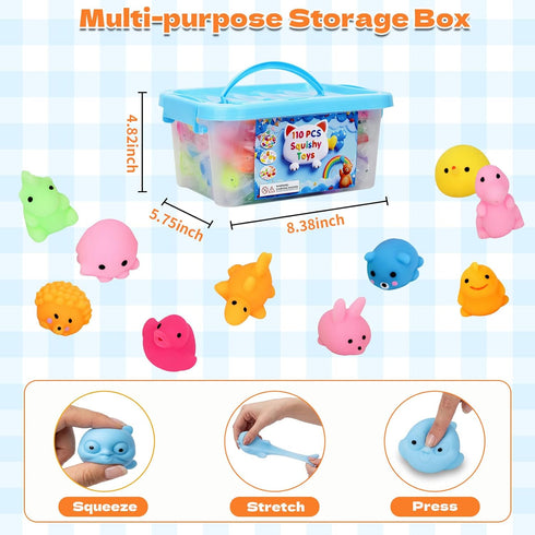 DIMATIMA 110 Pack Bulk Mochi Squishy & Fidget Toys - Soft Stress Relief Toys, Ideal Party Favors, Classroom Prizes