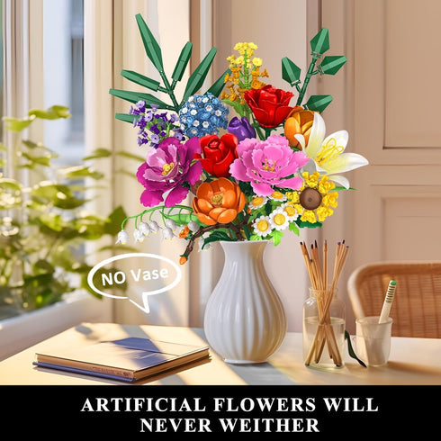 Set, 1043 15 CUBIMANA Flower Bouquet Building PCS Bouquet Botanicals Collection for Mom Wife, Artificial Flowers