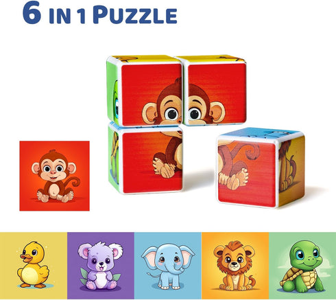 3D Magnetic Cubic Jigsaw Puzzle Toys for Toddlers, Large Building Blocks Cubes 1.65 Inches, Animal Theme