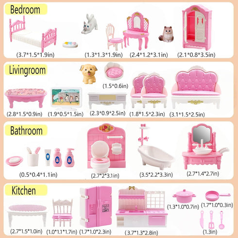 Xadothat Set, (36-Piece Dollhouse Furniture Complete Room Collection with Kitchen, Dining, Living Room, Bedroom