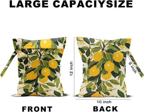Hanamiya Na 2Pcs Lemon Print Wet Bags, Wet Dry Bag Reusable Zipper Pouch for Swimsuit, Diapers, Travel, Pool, Beach