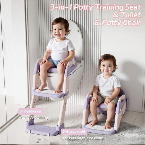 Snugzy 3-in-1 Toddler Potty Training Seat Foldable Potty Training Toilet with Step Stool Adjustable Potty Chair