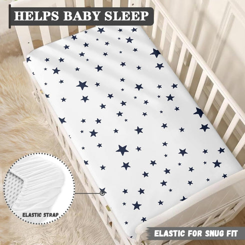 Streeyiu 52x28x8 Stars Baby Crib Sheets for Boys Girls Navy Blue Star Fitted Crib Sheet for Standard Crib and Toddler