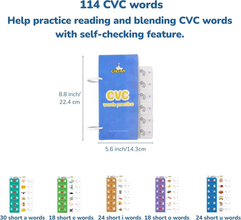CHEFAN CVC Word Games Flashcards, Short Vowel Spelling Phonics Learning Activity for Preschool Kindergarten Kids