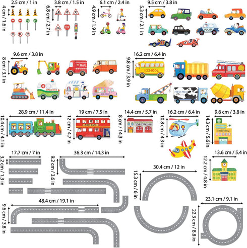 DECOWALL The Road and Cars Kids Wall Stickers, Peel and Stick Removable Wall Decals for Nursery Bedroom