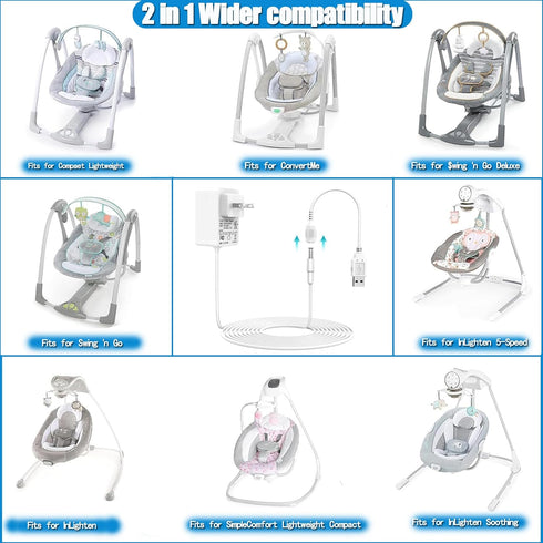 Replacement Baby Swing Power Cord USB, 6.6ft Charger Cable Compatible with Ingenuity Swing for Various Models