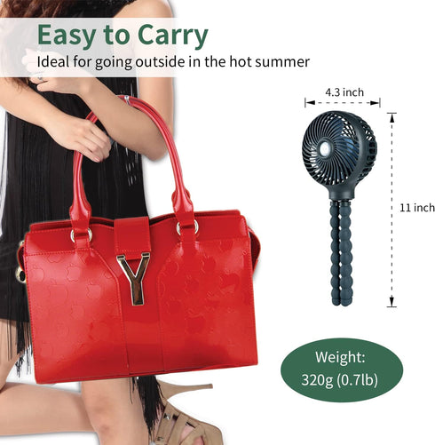 snawowo Mini Handheld Personal Portable Fan, USB or Battery Powered, Flexible Tripod Clip for Camping Traveling