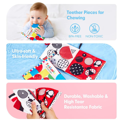 hahaland Baby Books 0-6 Months - 2PCS Infant Toys, Tummy Time High Contrast Visual Development Sensory Baby Book