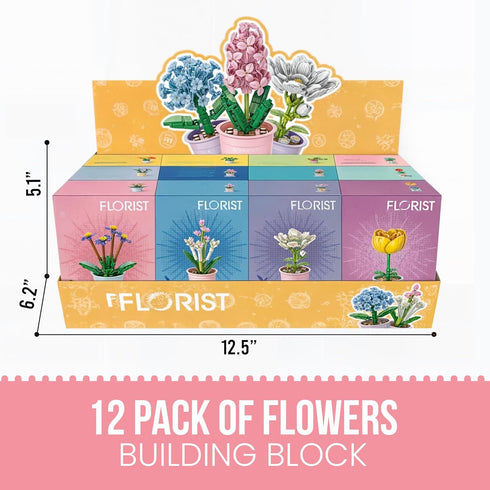 12 Pack Set Liberty Imports Mini Flower Botanical Building Block Collection, Creative Flower Plant Toy for Kids, Home