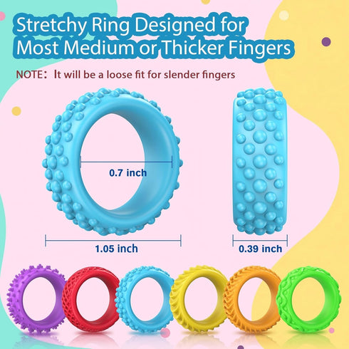 18 Pack 6 Silicone Fidget Rings for Kids - Sensory Chew Toys for Autistic & ADHD Adults, Textured Quiet Classroom