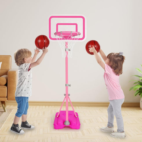 Pink Adjustable Basketball Hoop for Kids 2-6 Years, Portable Indoor/Outdoor Play