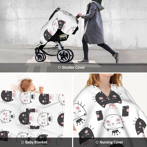 Hcpwzrf Adorable Cat Baby Car Seat Cover & Nursing Cover - Breathable Stretch Multi-Use Cover for Breastfeeding