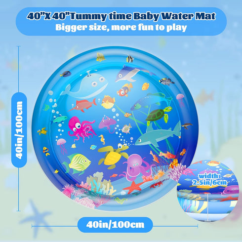 40''X40'' Tummy Time Water Mat, XL Water Mat for Babies Inflatable Activity Center, Baby Water Mat for 3 6 9 12 Months Infants Baby Toys for Toddlers, Promote Baby's Growth