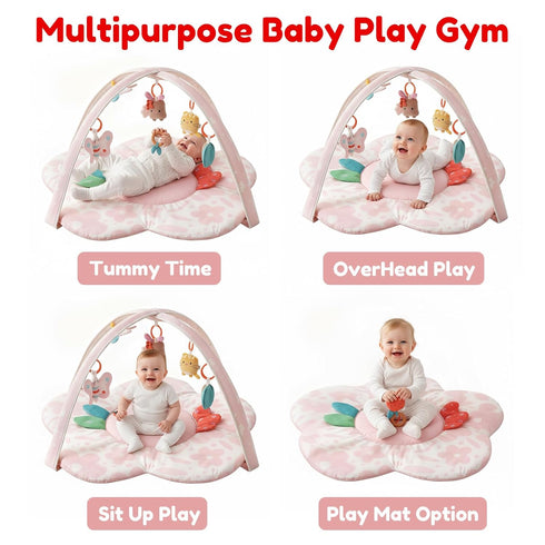 Tummy 6 Baby Play Gym & Activity Mat with Light-up Musical Arch, Washable Time Mat with Detachable Sensory Toys