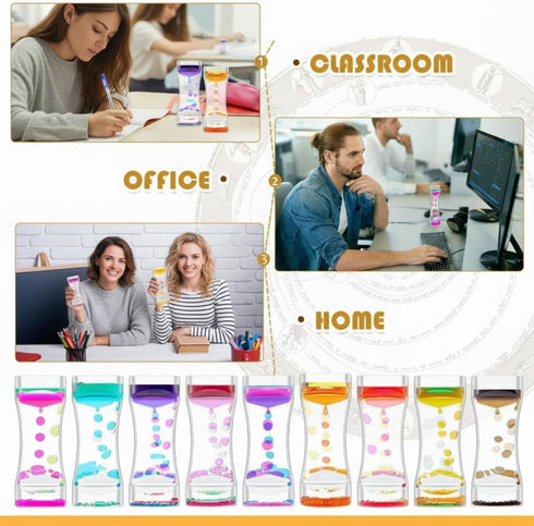 Hollowfly 18 Pcs Liquid Motion Bubbler Timer Sensory Fidget Colorful Hourglass Desktop Calming Tool for Autism, Stress