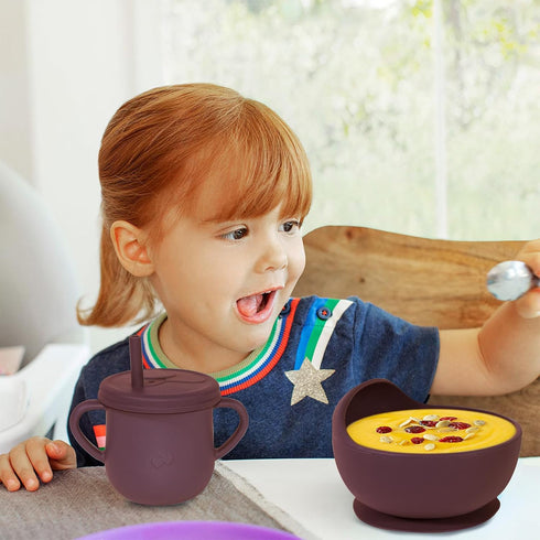 100% Set, Silicone Baby Feeding BPA Free Dishes With Suction Bowl, Divided Plate, Toddler Self Feeding Utensils
